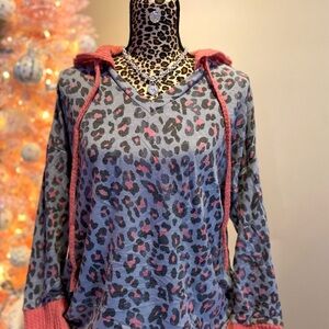 White Birch Leopard Print Hoodie with Coral Accents